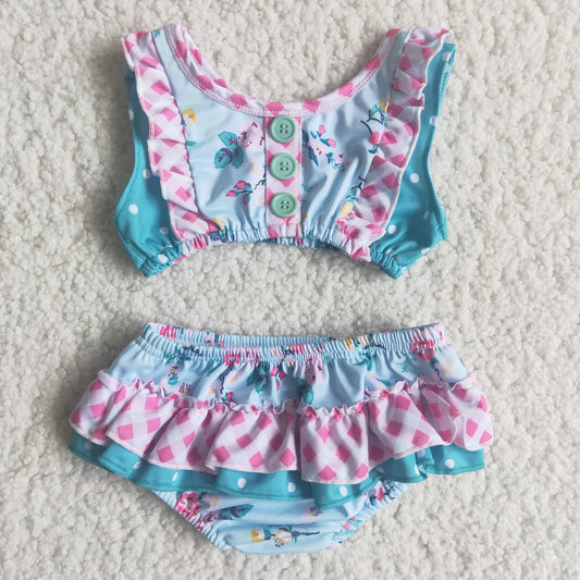 Blue Floral 2 Piece Swimsuit